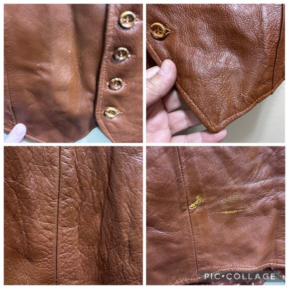 Vintage Handmade Faux Leather Western Vest O/S Floral Cotton Lining Brown Ranch - Picture 8 of 9
